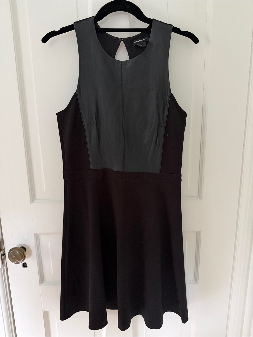 Club Monaco Black Sleeveless Mini Dress with Leather panel